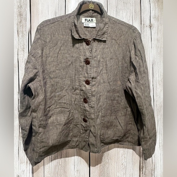 FLAX Jeanne Engelhart Taupe Linen Shirt blouse Jacket Small Lagenlook -Mint!! - Picture 1 of 3